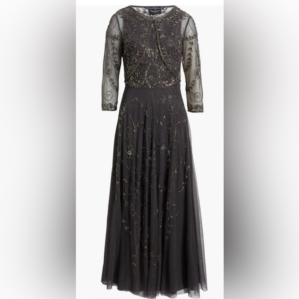 Pisarro Nights purple/navy Embellished Maxi Gown with Sheer Sleeves - Picture 5 of 7